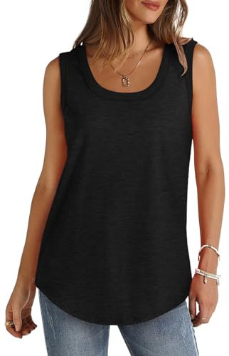 Women's Tank Tops Loose Fit Cotton Solid Color Gym Vest Tops Casual Sleeveless Round Neck Longline Cami Lightweight Soft Sports Vests Summer for Ladies and Girls