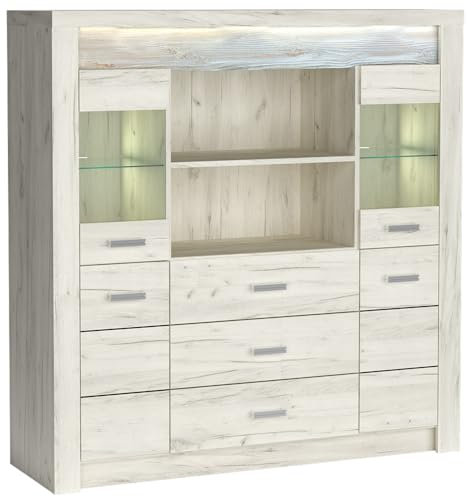 Lomadox Highboard Sideboard Kommode Wohnzimmerschrank modern in weiß mit LED Beleuchtung
