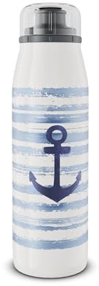alfi KIDS ISO BOTTLE 500ml, Blau Weiß Anker, Isoliertrinkflasche Kinder Edelstahl, absolut dicht mit Drehverschluss, hält 12 Std. heiß, 24 Std. kalt, Trinkflasche für Kohlensäure, BPA-frei