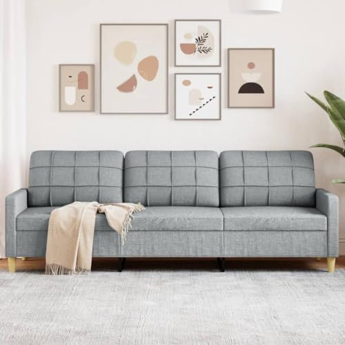 Willood 3-Sitzer-Sofa Couch für Wohnzimmer, Polstersofa mit Metallgestell, Loungesofa Zweisitzer Wohnzimmersofa Wohnzimmermöbel Hellgrau 210 cm Stoff