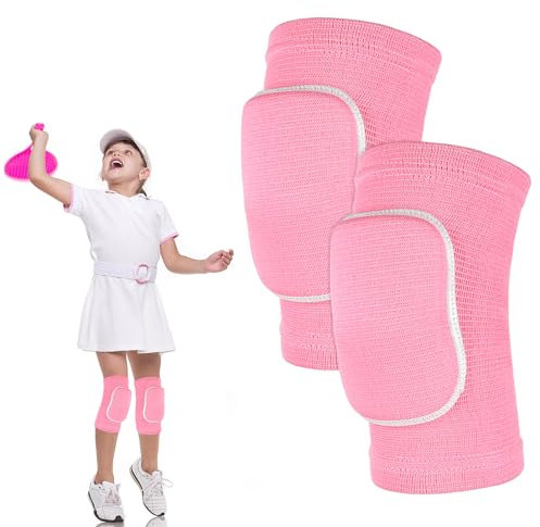 Rodilleras para niños, rodilleras para bailar niños, esponja engrosada, rodilleras de voleibol, rodilleras deportivas, para jóvenes, niñas, elásticas, suaves, para danza, yoga, correr (rosa)