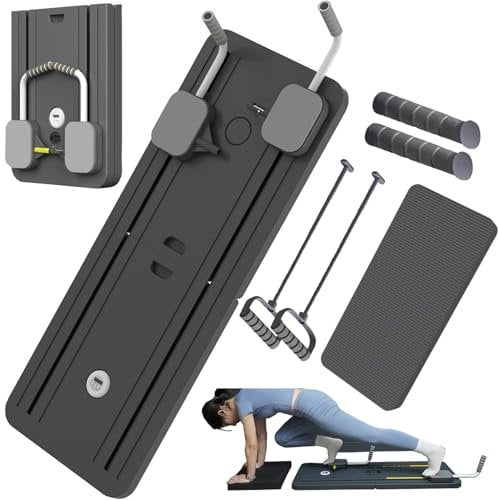 ExeractFit Upgraded Bauchtrainer Bauchroller Board, Pilates Board Pilates Reformer Set Ab Roller Trainingsgerät Automatisches Rebound Bauchmuskeltrainer Mit Widerstandsband(Schwarz mit Griff)