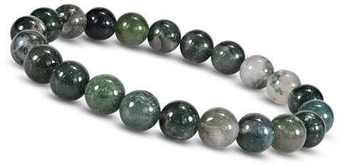 Unique Gems Herren Perlenarmband Moos Achat Ø 8mm Energiearmband elastisch 19cm bis 21cm Juweliers Qualität