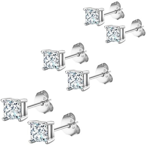 HinDaLi 3 Paar Ohrringe Silber 925 für Damen Männer Mädchen Ohrring Herren Quadratische Ohrringe Stecker Quadratische Ohrstecker Frauen Ohrstecker Silber Set Ohrring Damen Diamant