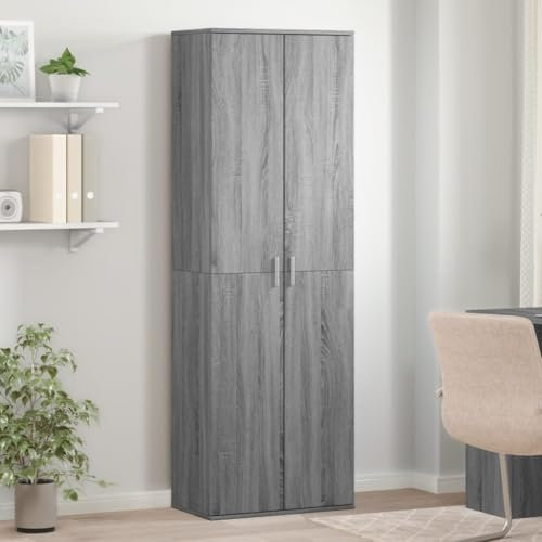 IKAYAA 2 Door Kitchen Utility Room Cabinet Cupboard storage Broom cupboard Tall kitchen cupboard Wood-grey sonoma-60x35x180 cm