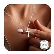 Dochais 925 Silber Kreuz Halskette Damen 18K Gold/Weißgold Vergoldete Kreuz Anhänger Kette 925 Silber Cross Necklace Taufkette Halskette Frauen Mädchen Schmuck Geschenk Weihnachten, 40-45cm