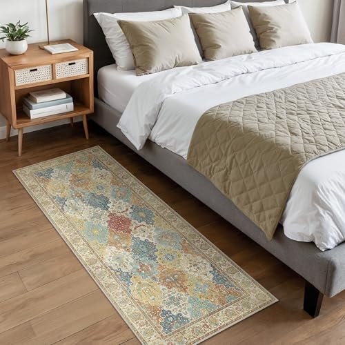 BEIMO Waschbarer Rutschfester Läufer Teppich 80x200 cm, Vintage Flora Stil Teppichläufer, Leicht, Farbecht und Strapazierfähig, Läufer für Flur, Treppe und Eingangsbereich