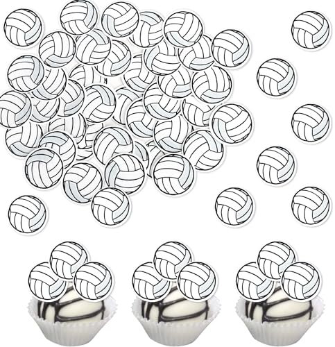 Xsstarmi 48 Pack Edible Sports Ball Cupcake Toppers - Volleyball Game Player Cupcake Picks - Baby Shower Cake Decorations for Kids Birthday Party