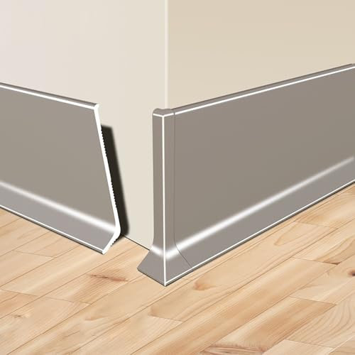 Raouoae Zócalos De Aluminio 125cm, 2 Piezas, Flexibles Y Resistentes, Con Clips Incluidos, Perfectos Para Diseño De Cocinas, Baños Y Habitaciones, Fácil Instalación Y Durabilidad(Grau,Höhe: 40mm)