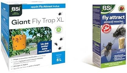 BSI - Piège A Mouches - Grand Format - Attrape Et Digère des Milliers d'Insectes - avec 16 (10+6 p) Attractifs - Naturel - 5L - Prêt A l'emploi - Réutilisable