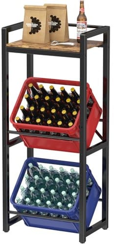 Lifewit Getränkekistenregal mit Ablage für 2 Kisten, 32D x 49W x 117,3H cm Regale für Getränkekisten, Kistenregal Getränkeregal Bierkistenregal Freistehend Kistenständer, Rustikales Braun