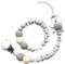 2er Set Schnullerkette & Greifling mit Namen Jungen Mädchen Personalisierte Schnullerband Holz Clip Baumwolle Schnuller Clips für Neugeboren (Grau Weiß Teddy Set)