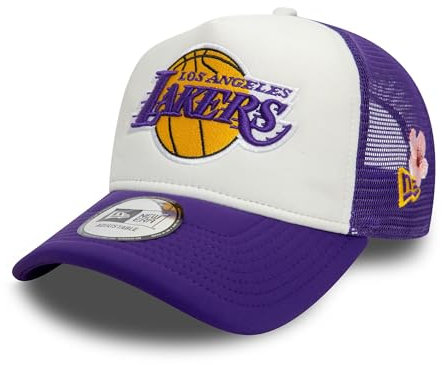 New Era Los Angeles Lakers NBA Casquette de Camionneur réglable Fleur Logo de l'équipe Basket-Ball Chapeau Blanc Violet
