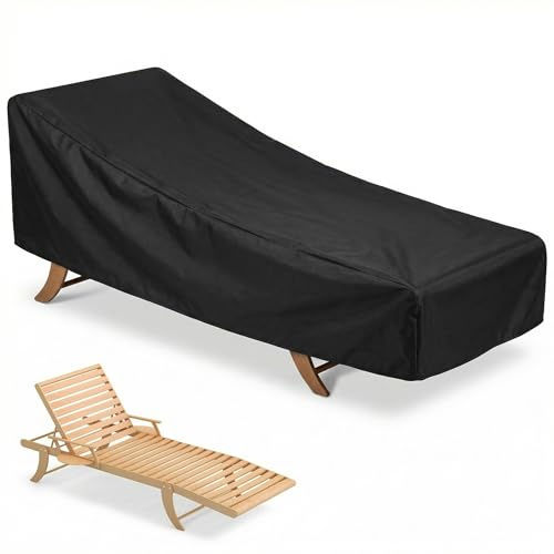 QWORK® Gartenliege Abdeckung, 420D Schwarz Oxford Gewebe Schutzhülle 200x70x40/75 cm, Wasserdicht, UV-beständig Schutzhülle Gartenmöbel