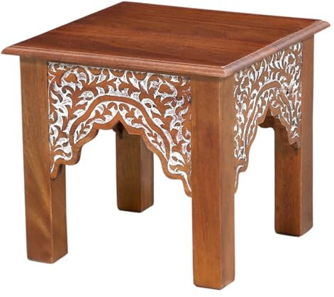 Marrakesch Vintage Couchtisch Acelya 49 cm | Wohnzimmertisch aus massivem Mangoholz | Handgeschnitzter Beistelltisch mit orientalischen Verzierungen Wohnzimmer & Deko