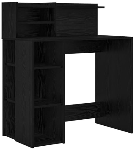 vidaXL Schreibtisch mit Regal Schwarz Eichen-Optik 90 x 48 x 101,5 cm, Schreibtisch für Home Office, moderner Tisch, stabil, kompakte Form, ergonomische Möbel für den Arbeitsplatz
