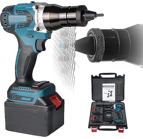 Electric Rivet Gun, 26V Automatic Riveting Tool Kit for Cordless Screwdrivers and Drills, Dual Function for Pop Rivets, 2200mAh Battery