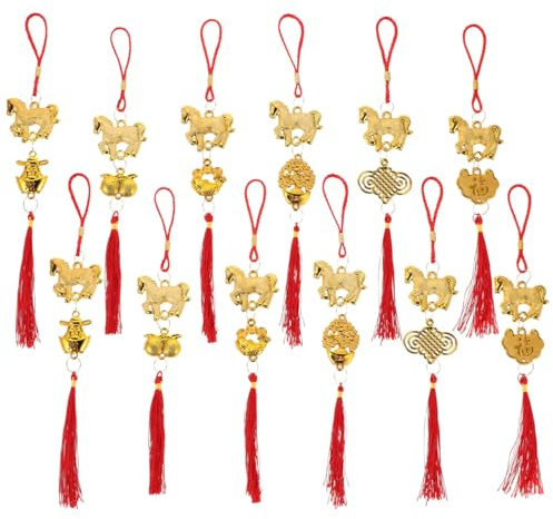 Alipis 12stücke Chinesisches Neujahr Pferd Anhänger Mit Bonsai-Motiv Hängequasten-Ornament Traditioneller Frühlingsfest-schmuck Tierkreiszeichen-Dekoration Für Wohnzimmer Auto Und Baum