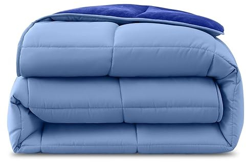 wometo Plüsch Steppbett Ganzjahresdecke Wende-Design ca. 155x220 – dunkelblau & blau – warme Winterbettdecke kuschelig & weich I ohne Bezug verwendbar I Oeko-TEX Zertifiziert