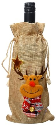 Christmas Wine Bottle Cover Bags, Santa Snowman Reindeer Pattern Bottle Wrap Christmas Bottles Bags for Wine/Whiskey, Bottles Covers with Drawstring for Xmas Dinner Party Table Festive Decor (C)