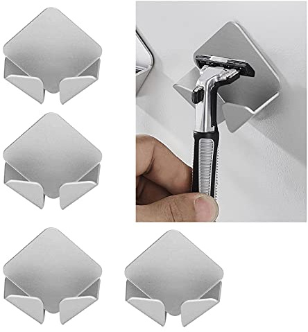 Buachois 4 Stück Rasierer Halterung Dusche, Selbstklebend Haken für Stecker | Selbstklebende Rasierhalter Dusche, Rasierer aufhänger Dusche, Handtuchhalter ohne Bohren für Zuhause, Büro, Schreibtisch