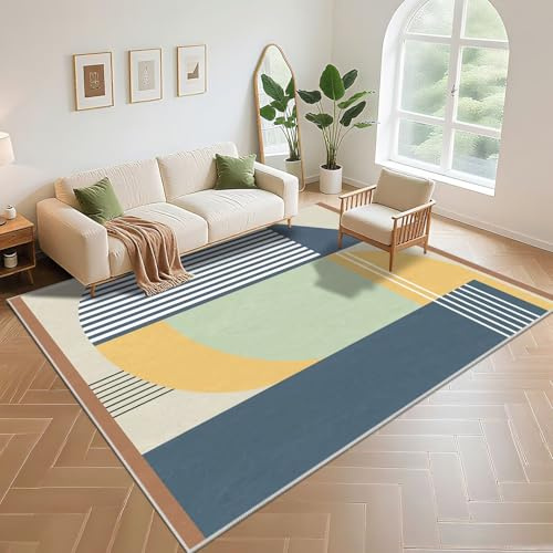Kunsen Deko Zimmer Tumblr Flach 100x200cm, Blau Gelb Moderne Streifenmuster für Wohnzimmer Jungen Schlafzimmer
