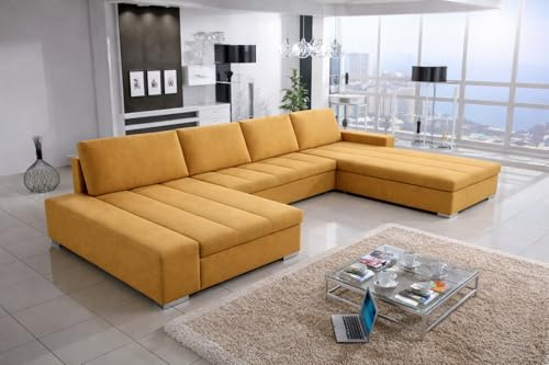 Wohnideebilder Wohnlandschaft Ecksofa Verona U-Form Sofa, 387 cm Breite, Sammt Material, mit Schlaffunktion und Bettkasten, Krono 01, Links