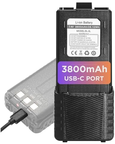 BAOFENG BL-5L Batería Li-Ion USB-C Recargable 3800mAh, Alta Capacidad | Para radios bidireccionales UV-5R/UV-5R Plus/UV-5RE/UV-5RA/UV-5G/GT-5R, carga USB-C o de sobremesa