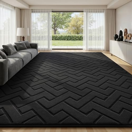 Treeboy Teppich Wohnzimmer 160x230 Waschbarer Teppiche Kinderzimmer Schwarz | 3D Z-förmiges Hoch-Tief teppiche Gegend, Weich Flauschige Carpet Kurzflor Rutschfester für Schlafzimmer,Kinderzimmer mädchen