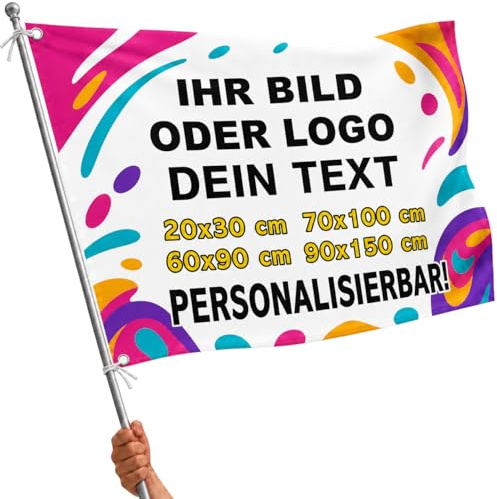 Flagge selbst gestalten mit Foto/Logo/Text/Bild Personalisiert | Fahne Wetterfest & robust | 4 Größen zur Auswahl | 2 Montageoptionen | Individuelle Outdoor/Indoor Werbung [164]