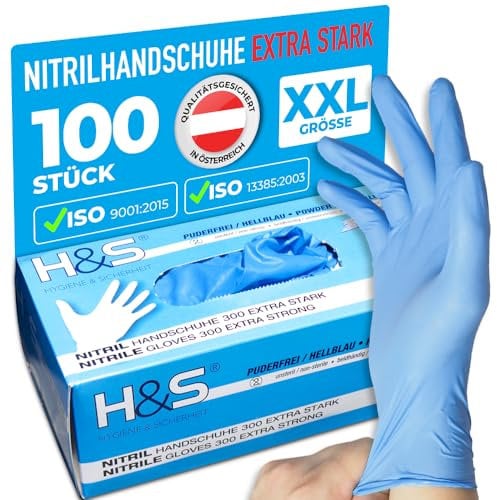 ISC Hygiene & Safety Nitrilhandschuhe EXTRA stark, Einweghandschuhe, Einmalhandschuhe - 100 Stück Größe 11 XXL, blau - puderfrei non latex latexfrei - Gummihandschuhe Einweg