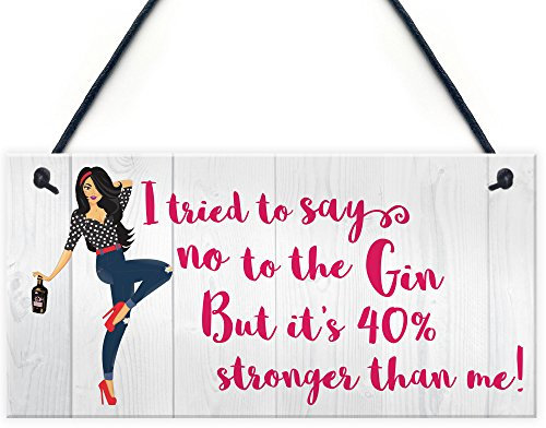 Red Ocean Gin 40% Stronger Funny Alcohol G&T Friendship Hanging Plaque Kitchen Gift Sign