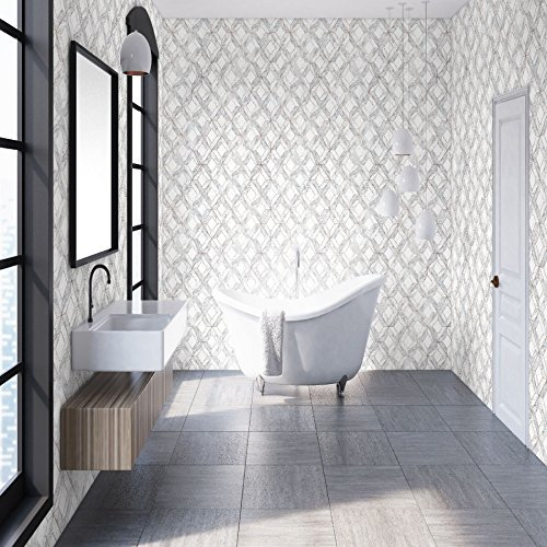 Contour Grey/White Marble Marquetry Washable Paste The Wall Wallpaper | Paste The Wall | Grey Tile | Eco-Friendly