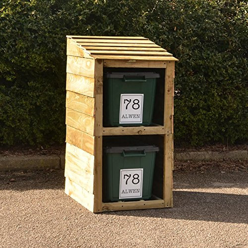 Signs & Numbers Recycle Box Storage, Bin and Recycling Store for 2 Bins with 2-Free Personalised Address Labels, Perfect Wooden Recycling Storage 660 x 600 x 1135 Millimetres