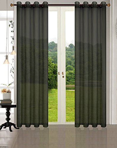 Uni -20332CN- 2er-Pack Schwarz Vorhang Transparent Gardinen Set Wohnzimmer Voile Vorhang Ösenvorhang HxB 245x140 cm mit Bleibandabschluß Schwarz