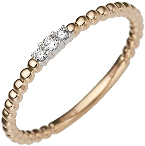 Jobo Damen Ring schmal zart 585 Gold Rotgold Weißgold bicolor 3 Diamanten Brillanten Größe 56