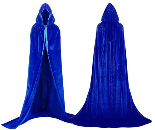 Proumhang Largo Capa con Capucha Terciopelo Disfraz de Halloween para Mujeres Hombres Halloween Carnaval Navidad Fiesta Disfraces Azul