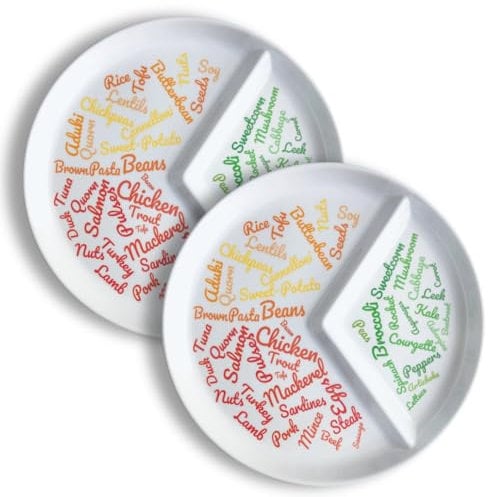 j&m Your Plate: Divided Portion Control Diet Plate for Adults (2 Pack) - Unique Ridged Section & Food Ideas, Dishwasher Safe