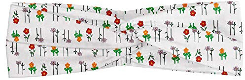 ABAKUHAUS Garden Art Headband, Blossoming Bedding Plants up and down Daisy Field Nature Coming Alive in Spring, Elastic and Soft Women's Bandana for Sports and Everyday Use, Multicolor