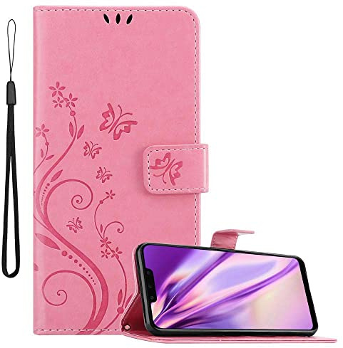 Cadorabo Hülle kompatibel mit Huawei Mate 20 LITE Blumen Design aus Kunst Leder Flip Klappbare Stoßfeste Magnetische [Standfunktion] [Kartenfächern] Cover Hülle für Huawei Mate 20 LITE Tasche in Rosa