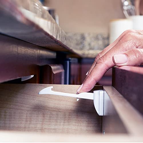 Toddleroo by North States - Drawer & Cabinet Tab Latches for Baby Proofing: Child Proof Cabinet & Drawer Locks - 10 Pack - White