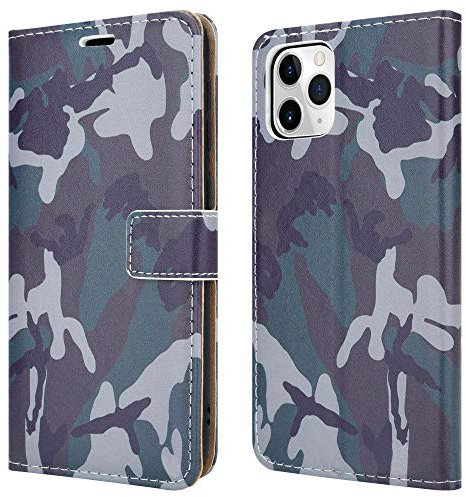 Premium Leather Cover For Apple iPhone 11 Pro (5.8) Phone Case, Magnetic Closure Full Protection Book Design Wallet Flip with [Card Slots] and [Kickstand] With Screen Protector - Camouflage