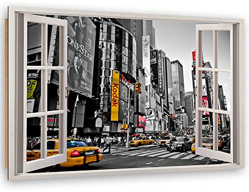 Wandbild Times Square Modern Deko Kunst Bilder Fenster-Illusion Grau 60x40 cm