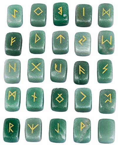 KYEYGWO Green Aventurine Witches Runes Set for Divination Meditation