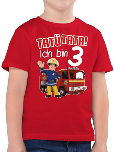 Kinder T-Shirt Jungen - Feuerwehrmann Sam - Tatü Tata! Ich Bin 3 Geburtstag - 104 (3/4 Jahre) - Rot - geburtstagsshirt 3. feuwermansam 3jahriges t-Shirts für Jungs feuerwehrpullover geuerwehrmann