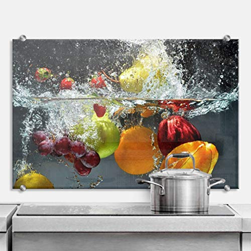 K&L Wall Art Herd Spritzschutz Küche Glasbild Küchenrückwand Glas Motiv Obst 60x40cm mit Klemmbefestigung Edelstahl