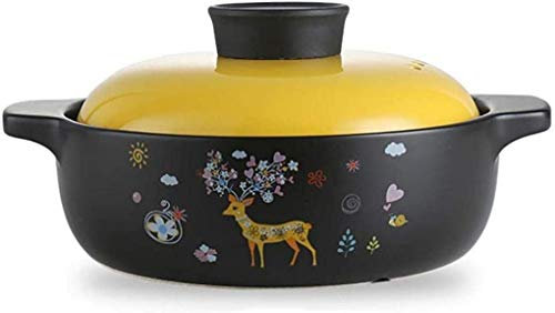 RONGJJ Casserole, Clay Pan Clay Pots for Cooking Household Induction and Gas Safe Not-Stick with Cast Iron Base and Stoneware Funnel Lid, Yellow, 2.4 Litre