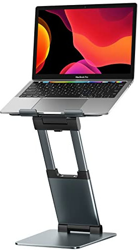 Sit to Stand Laptop Stand, Extra Tall Height Adjustable, Ergonomic Sitting to Standing Computer Stand, Create Healthy Posture, Reduce Neck Pain Riser Compatible with MacBook, All Laptops 10-17- Gray