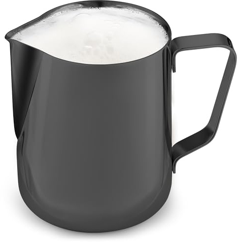 Jarra de espuma de leche de 350 ml de acero inoxidable – La mejor taza vaporera espumadora de leche – Medidas fáciles de leer en el interior – Fabricación de espuma para café, matcha, chai, capuchino,