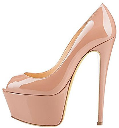 Only maker Frauen Elegante High Heels Plateau Peeptoe Pumps Absatz Damenschuhe Lack Nude 39 EU